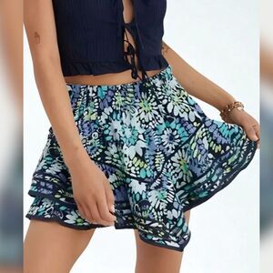 Aerie Rock-n-Ruffle Skort - Size L, Navy/Blue/White/Green, NWT